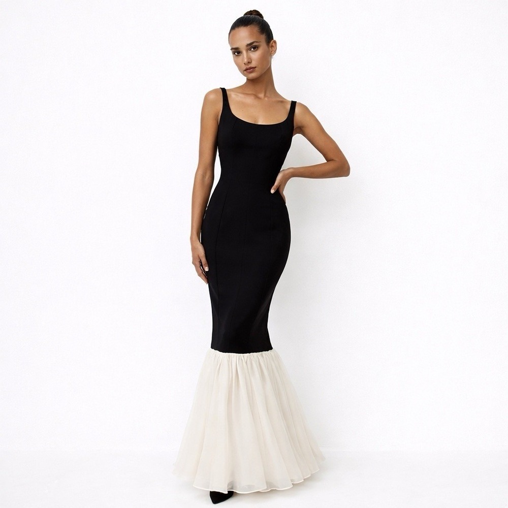 Harithand Edda Maxi Dress 14 Evening Prom Silk Formal Bodycon Mermaid Ruffle NEW